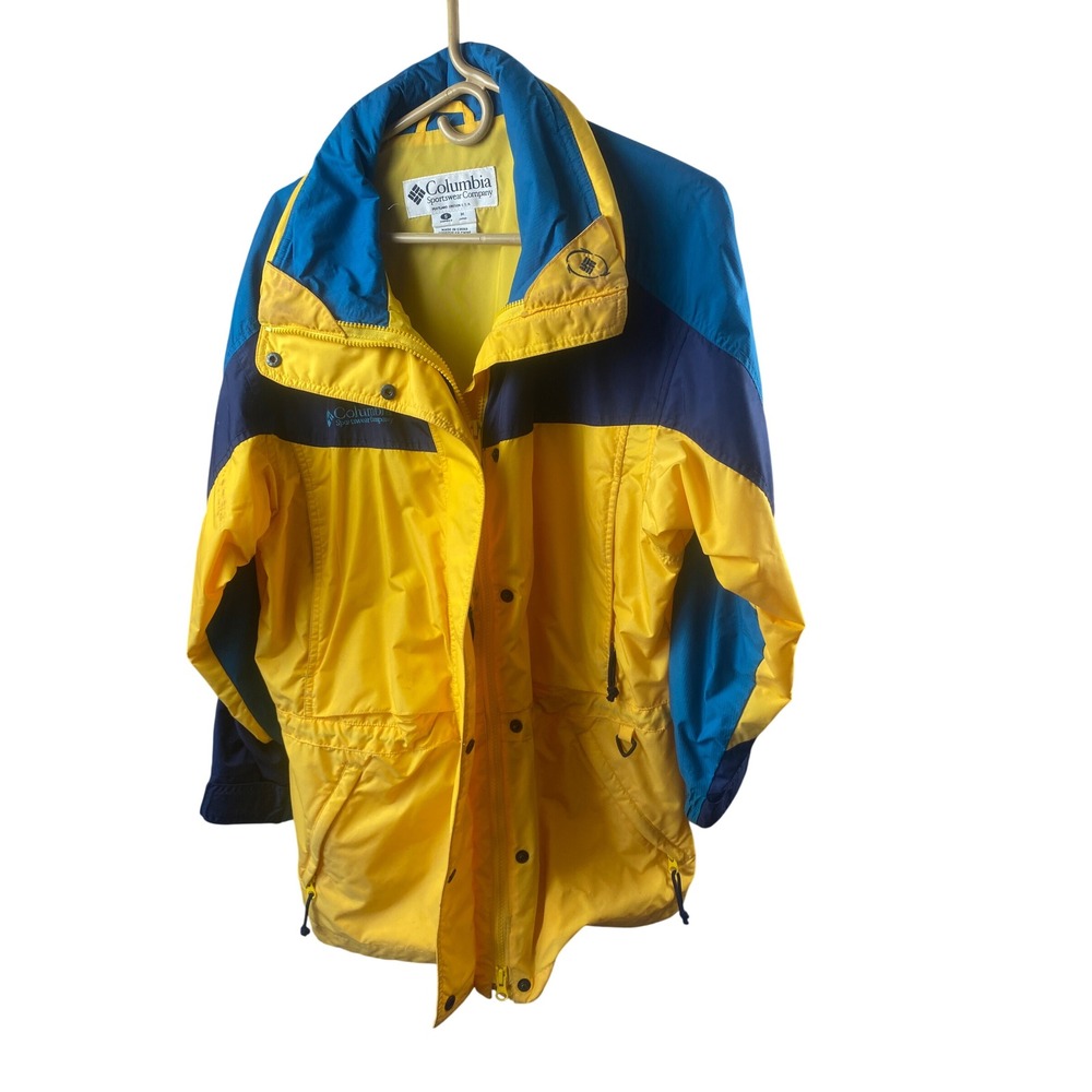 Vtg Columbia Jacket Mens Small Colorblock Coat Yellow Navy Blue Lifestyle